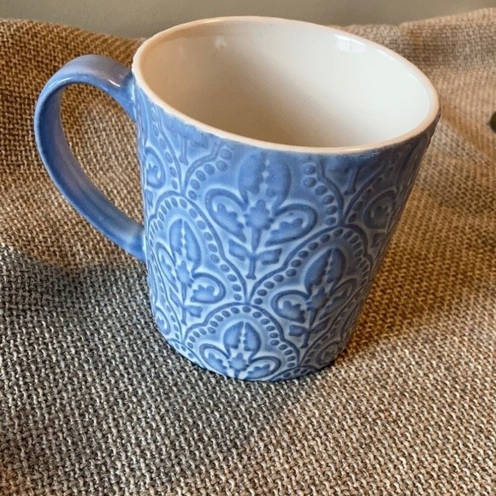 Blue glaze French lily reliefs coffee mug